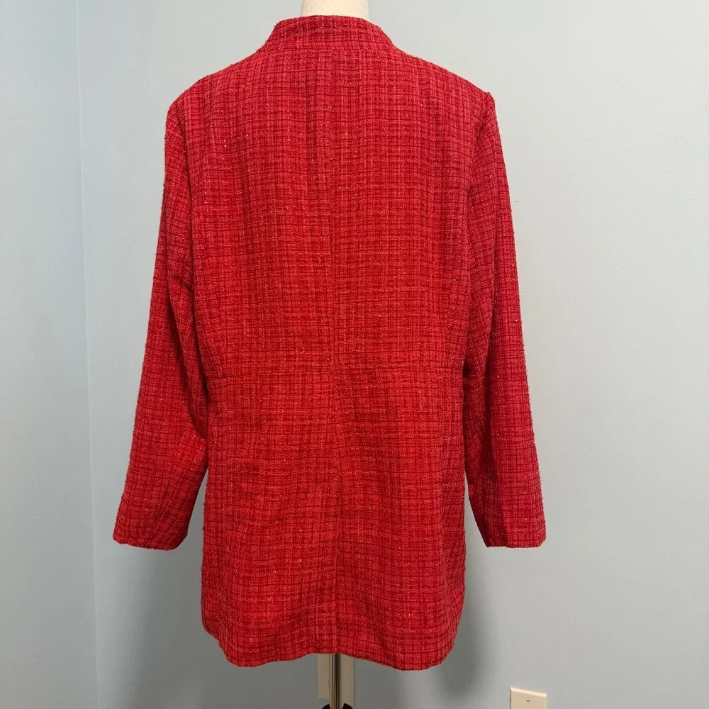New York&Company Women's Tweed Red Blazer Holiday ‎ Size XL